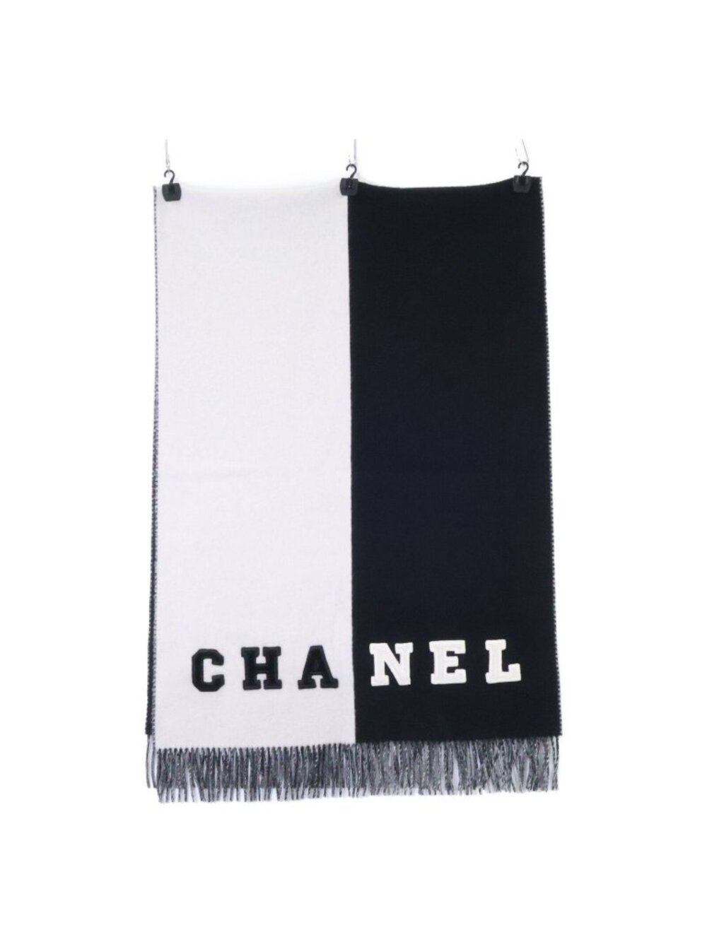Chanel CC Logo Bicolor Cashmere Fringe Scarf